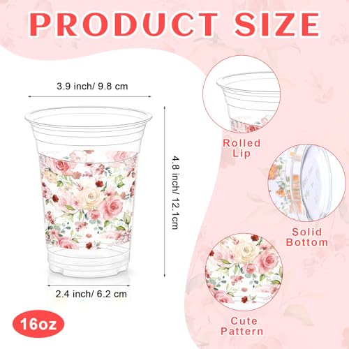 Jinei 60 Pcs Floral Plastic Cups 16 oz Spring Wedding Flower Cups Bulk Disposable Wildflower Drinking Favors for Wedding Baby Shower Birthday Floral Tea Party Supplies - Image 5