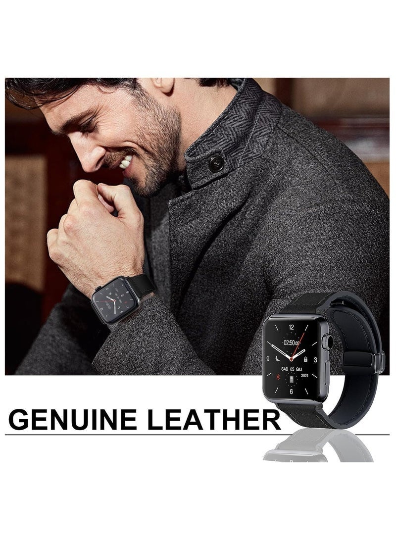 Bukela Magnetic Leather Watch Band for Apple Watch Ultra, 49mm 45mm 44mm 42mm, Magnetic Buckle Replacement Genuine Leather Strap for Apple Watch Series, Black - Image 3