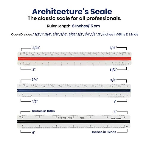 Pacific Arc Architectural Scale Ruler, 6" Scale Ruler for Architectural Designs, Engineering, or Drafting - Image 3