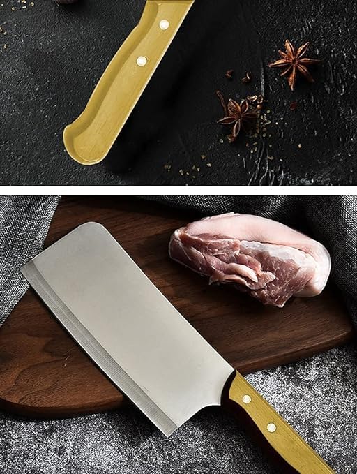 PRETOX Wooden Cleaver Knife Rafale Series Heavy Duty Stainless Steel Chopper Knife for Kitchen and Commercial Cookware Restaurant Knives Home Restaurant - Image 2