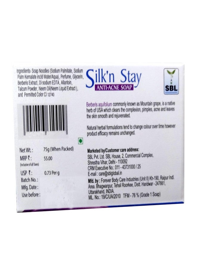 SBL Silk'n Stay Berberis Antiacne Soap with Natural Extracts, 75g, Pack of 5 - Image 2