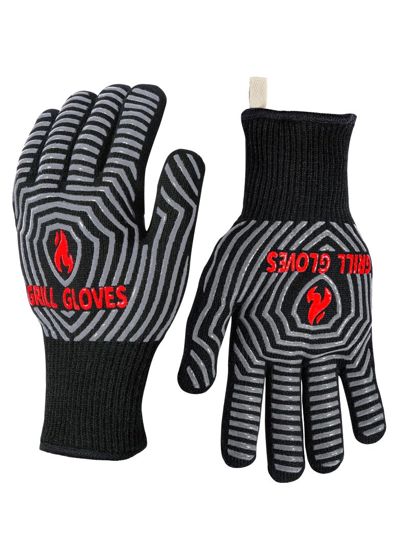 QUWIN QUWIN BBQ Gloves Oven Gloves 1472 Extreme Heat Resistant Grilling Gloves Silicone NonSlip Oven Mitts Kitchen Gloves for BBQ Grilling Cooking Baking1 Pair Black One Size Fits Most 