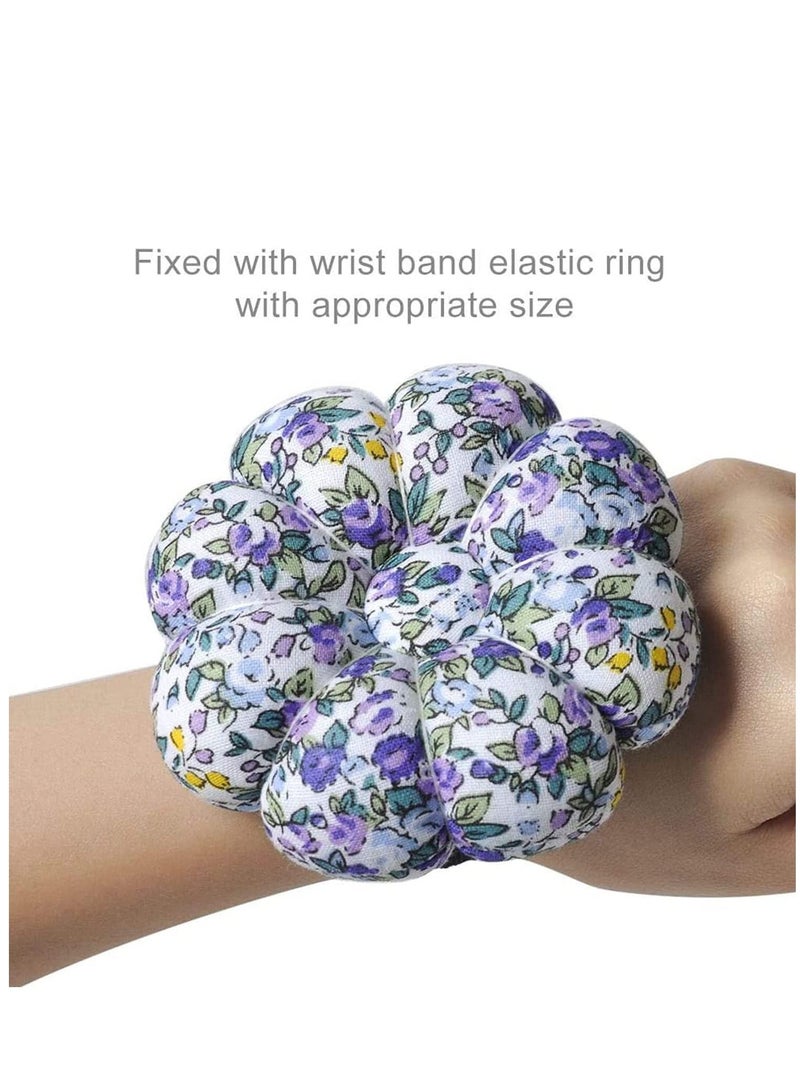 SYOSI Wrist Pin Cushions Sewing Needle Cushion Holder Band Wearable Pincushions Pincushion with Elastic for Pins for Quilting or DIY Crafts (Purple Flower) - Image 1