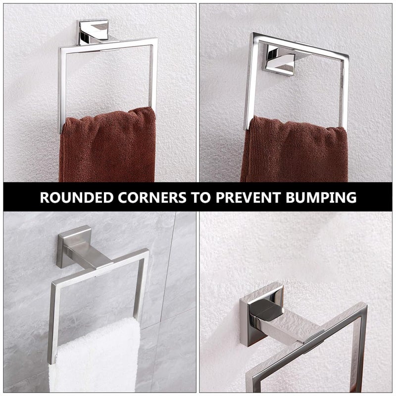 Stainless Steel Square Towel Holder Wall Mounted Bathroom Kitchen Hanger - Image 5