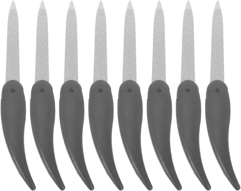 8pcs Folding Stainless Steel Nail File Double-Sided Horn Shaped Manicure Pedicure Tool Metal Buffer for Home and Salon Use Black - Image 1