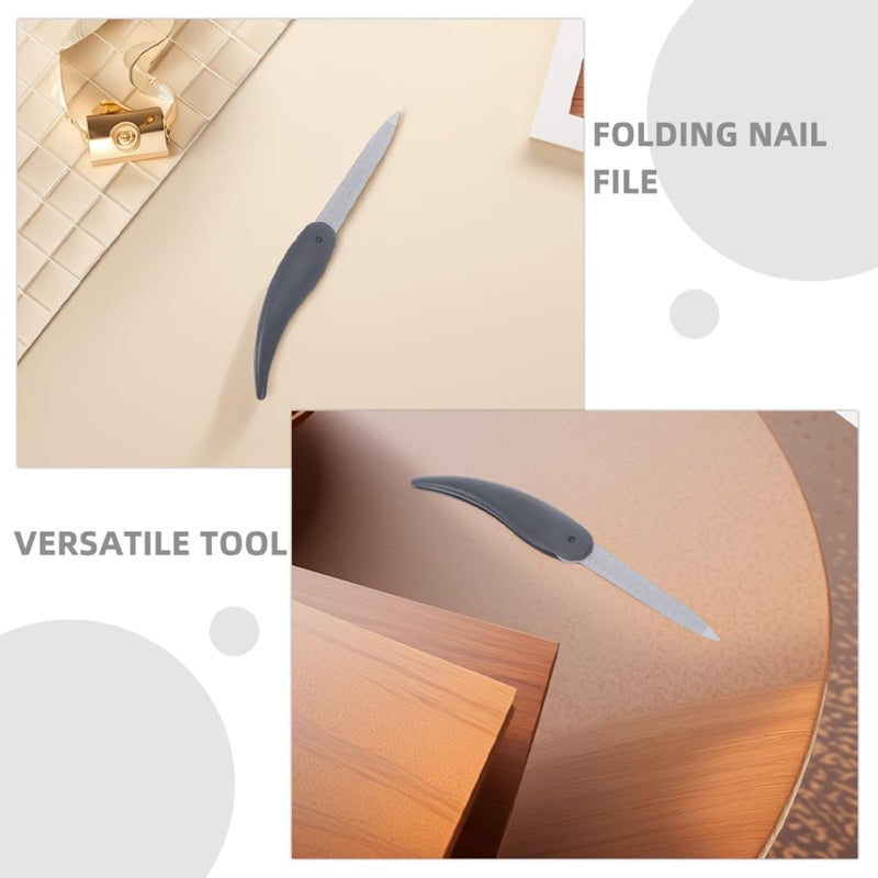 8pcs Folding Stainless Steel Nail File Double-Sided Horn Shaped Manicure Pedicure Tool Metal Buffer for Home and Salon Use Black - Image 3
