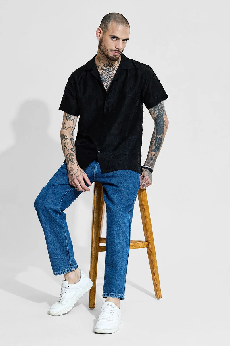 SNITCH Black Textured Box Fit Shirt
