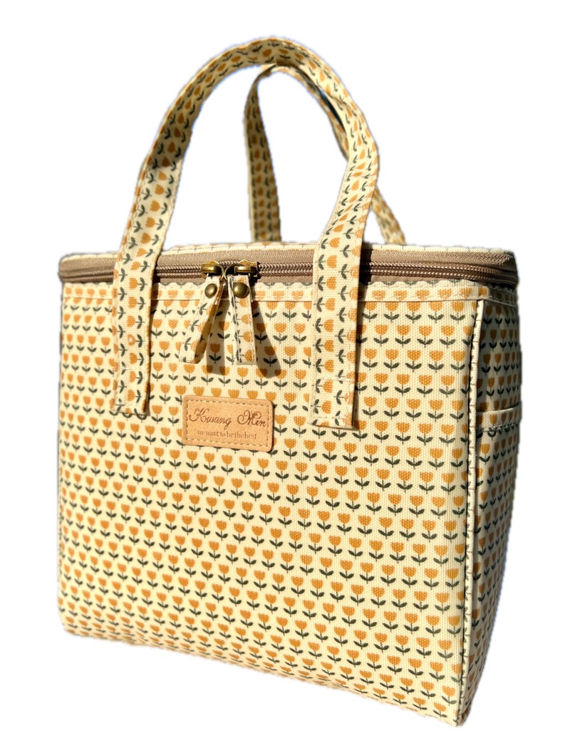 Kwang Min Tulips Insulated Lunch Bag for Women,Reusable Lunch Box,Large Floral Cooler for Office,Picnic Outdoors,Beach,Premium Waterproof Fabric, Ideal Tulips Lunch Bag (Daisy Yellow) - Image 1