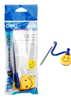 Deli 1-Piece Reception Counter Pen With Chain And Adhesive Smiley Base Blue Ink  - Image 1