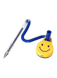 Deli 1-Piece Reception Counter Pen With Chain And Adhesive Smiley Base Blue Ink  - Image 2