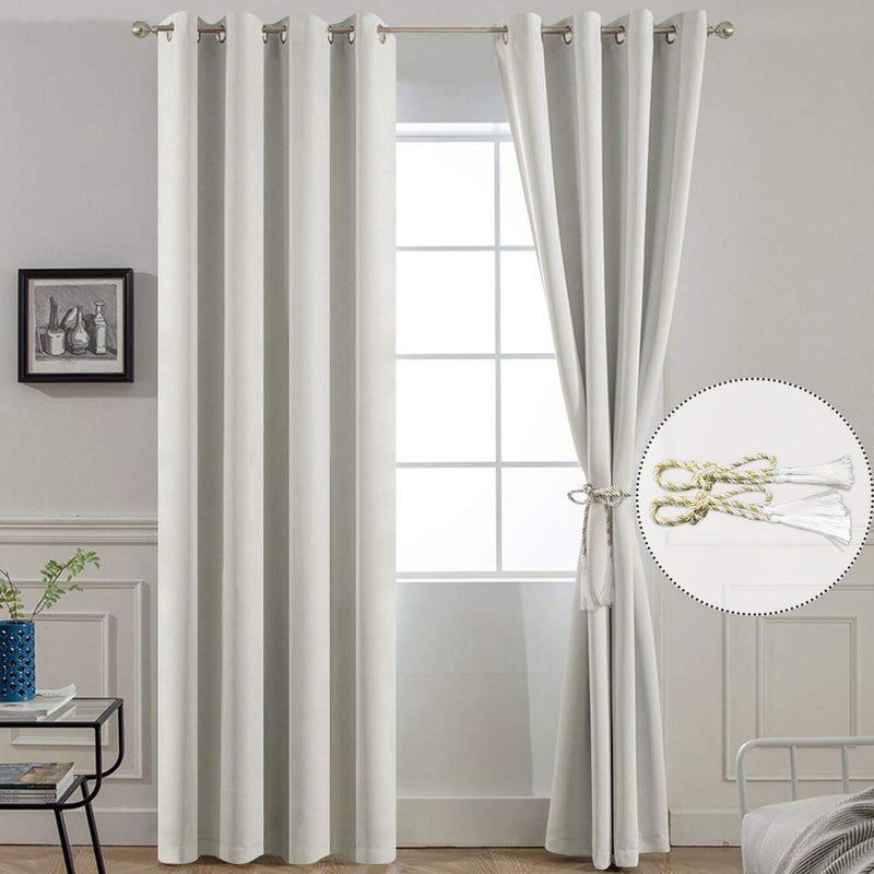 Yakamok Light Beige Curtains for Bedroom,Thermal Insulated Room Darkening Drapes for Living Room(52Wx96L, Light Beige, 2 Panels) - Image 2