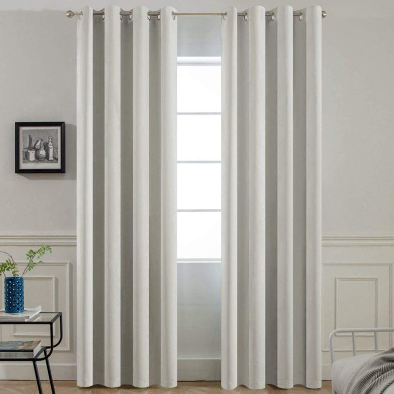 Yakamok Light Beige Curtains for Bedroom,Thermal Insulated Room Darkening Drapes for Living Room(52Wx96L, Light Beige, 2 Panels) - Image 1