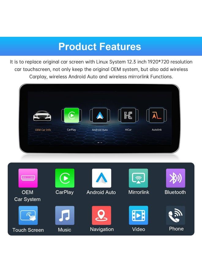 CarABC 12.3Inch Carplay Touchscreen for 2016-2019 Year Mercedes Benz C/GLC Class, with NTG5.0 W205 W253 , Car Stereo Multimedia Radio Receiver for Wireless CarPlay Android Auto - Image 3