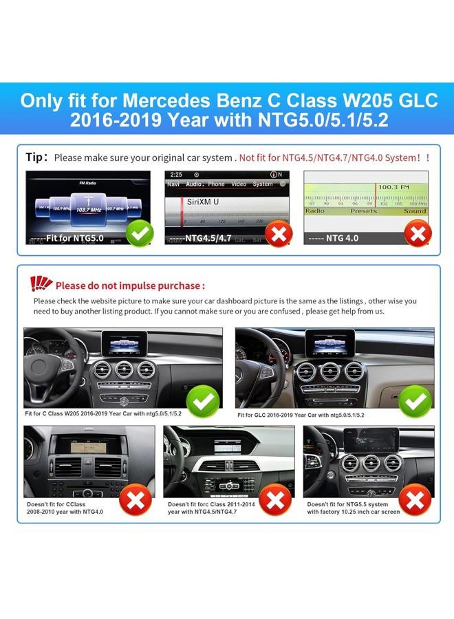 CarABC 12.3Inch Carplay Touchscreen for 2016-2019 Year Mercedes Benz C/GLC Class, with NTG5.0 W205 W253 , Car Stereo Multimedia Radio Receiver for Wireless CarPlay Android Auto - Image 2