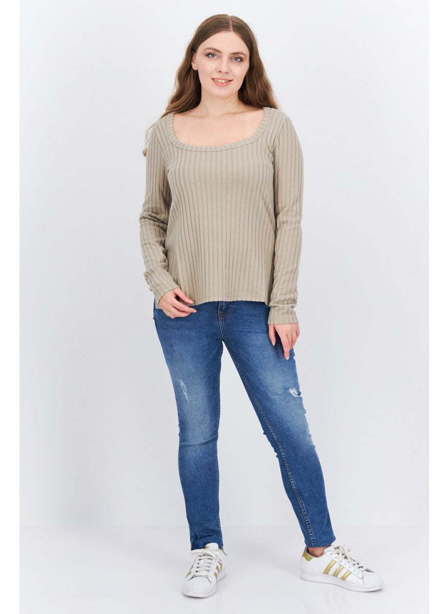 Sage Collective Women Scoop Neck Long Sleeve Ribbed Blouse, Dune  - Image 4