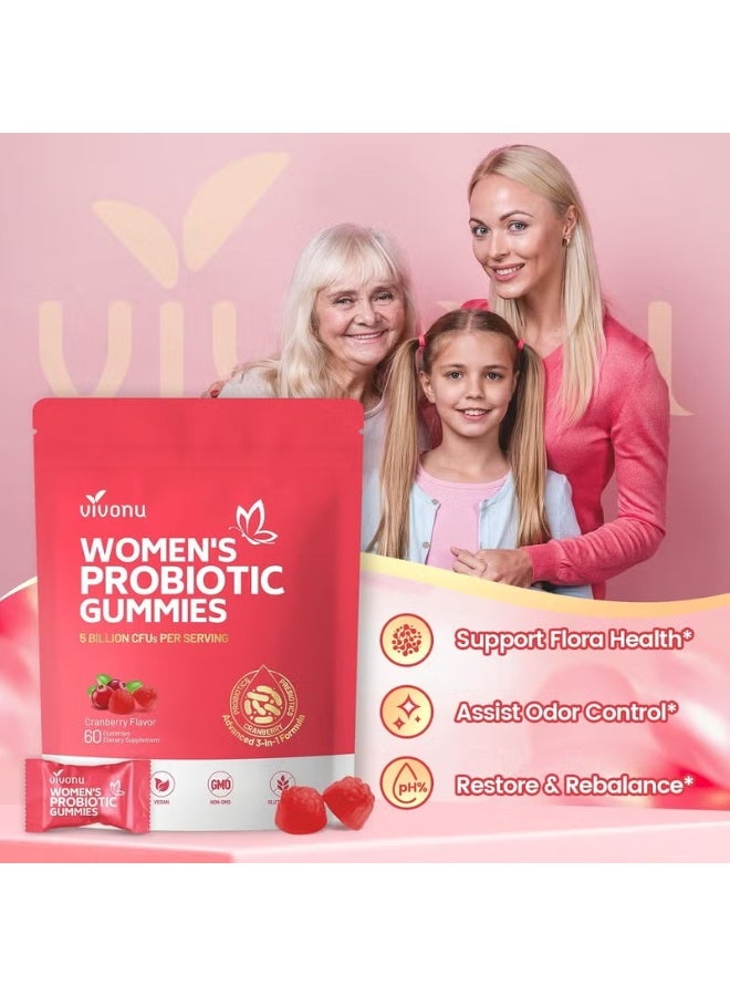 عش الآن Women’s Probiotic Gummies – Vaginal pH  Odor Balance, Yeast  Flora Support, with Cranberry  Vitamin C, 60 Count - Image 4