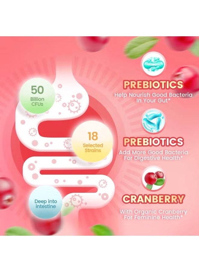 عش الآن Women’s Probiotic Gummies – Vaginal pH  Odor Balance, Yeast  Flora Support, with Cranberry  Vitamin C, 60 Count - Image 3