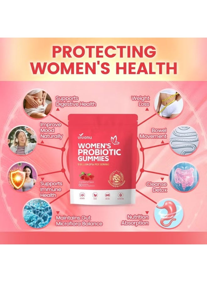 عش الآن Women’s Probiotic Gummies – Vaginal pH  Odor Balance, Yeast  Flora Support, with Cranberry  Vitamin C, 60 Count - Image 2