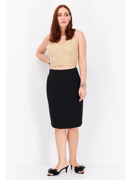 Kasper  Women Plain Midi Skirt, Black  - Image 3