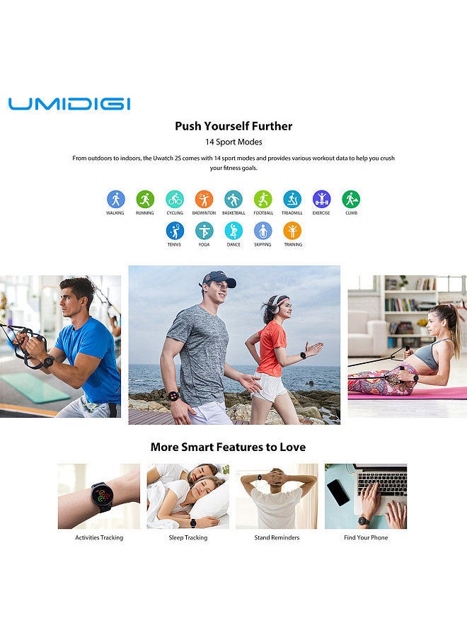 UWATCH 2S Smart Watch 1.3inch Color TFT LCD 240*240 Touch-display BT5.0 Fitness Pedometer Calorie Smart Timer Heart Rate Monitor Sleep Monitoring Stopwatch
