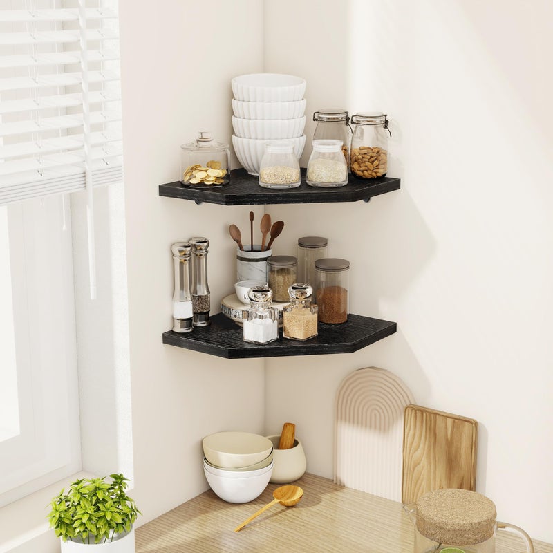 Realgulf Corner Shelves 2-Pack for Bathroom & Kitchen, Space-Saving Floating Corner Wall Shelf with Easy Installation- Black - Image 2