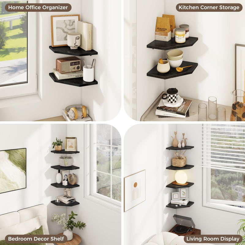 Realgulf Corner Shelves 2-Pack for Bathroom & Kitchen, Space-Saving Floating Corner Wall Shelf with Easy Installation- Black - Image 4