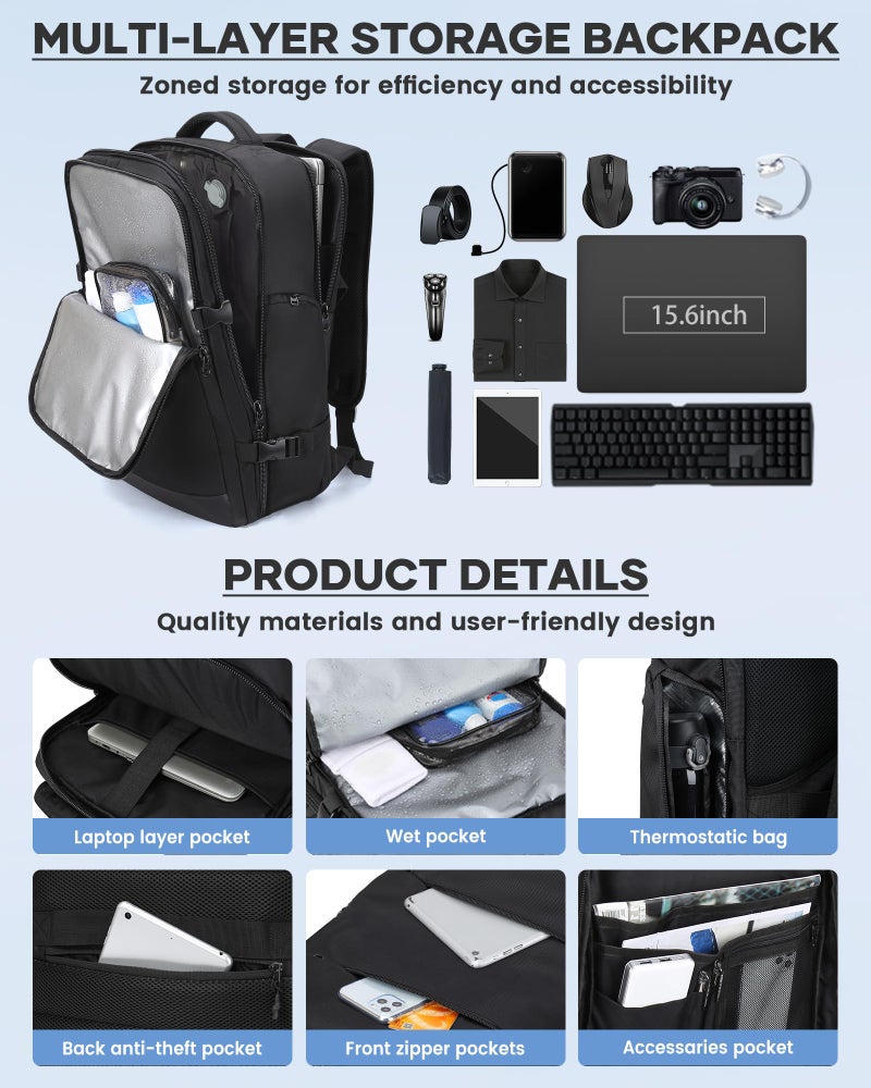 livbote Vacuum Backpack Travel with Pump, Travel Carry On Backpack with Vacuum Compression System, Mochila de viaje compresion al vacio - Black - Image 4