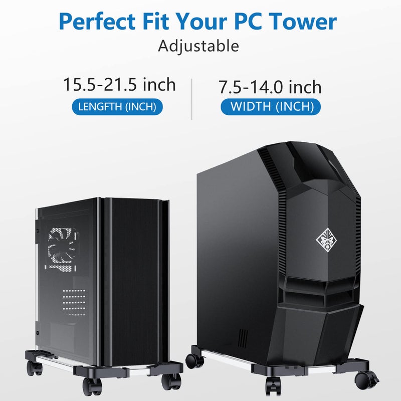 LABOBOLE Computer Tower Stand - Adjustable PC Stand for Most Desktop Towers - Elevate and Organize Your Desktop - Mobile CPU PC Holder Cart Riser Printer - Image 3