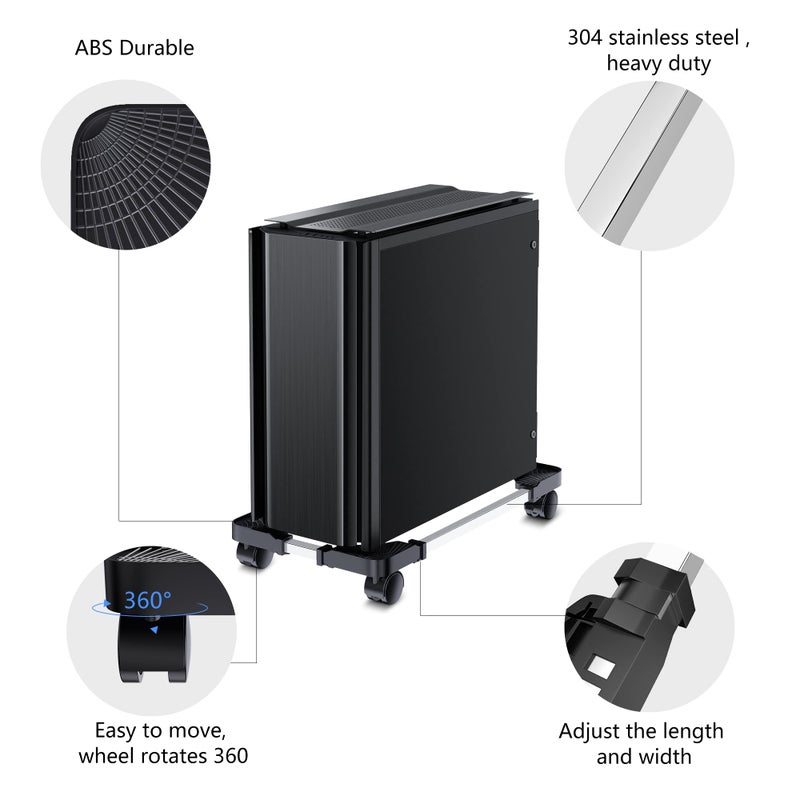 LABOBOLE Computer Tower Stand - Adjustable PC Stand for Most Desktop Towers - Elevate and Organize Your Desktop - Mobile CPU PC Holder Cart Riser Printer - Image 5
