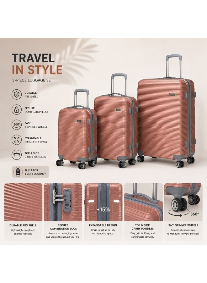 3-Piece Hard Shell Luggage Trolley Set with 360° Spinner Wheels, Secure Lock, Spacious Storage and Original Construction for Travel - Image 3