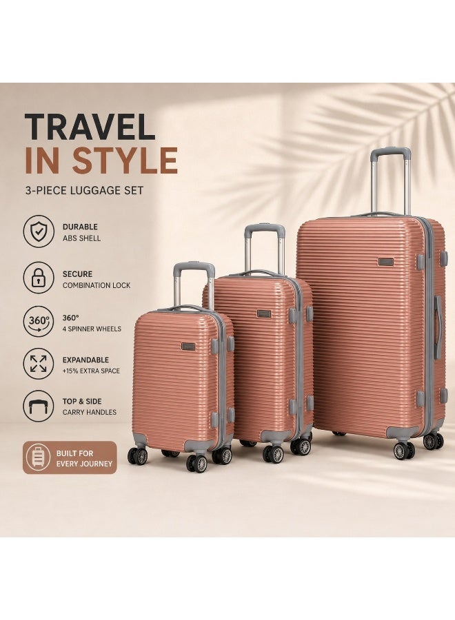 3-Piece Hard Shell Luggage Trolley Set with 360° Spinner Wheels, Secure Lock, Spacious Storage and Original Construction for Travel - Image 1
