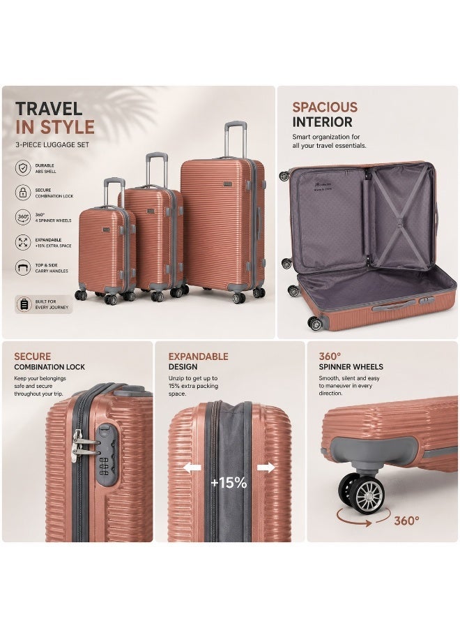 3-Piece Hard Shell Luggage Trolley Set with 360° Spinner Wheels, Secure Lock, Spacious Storage and Original Construction for Travel - Image 2