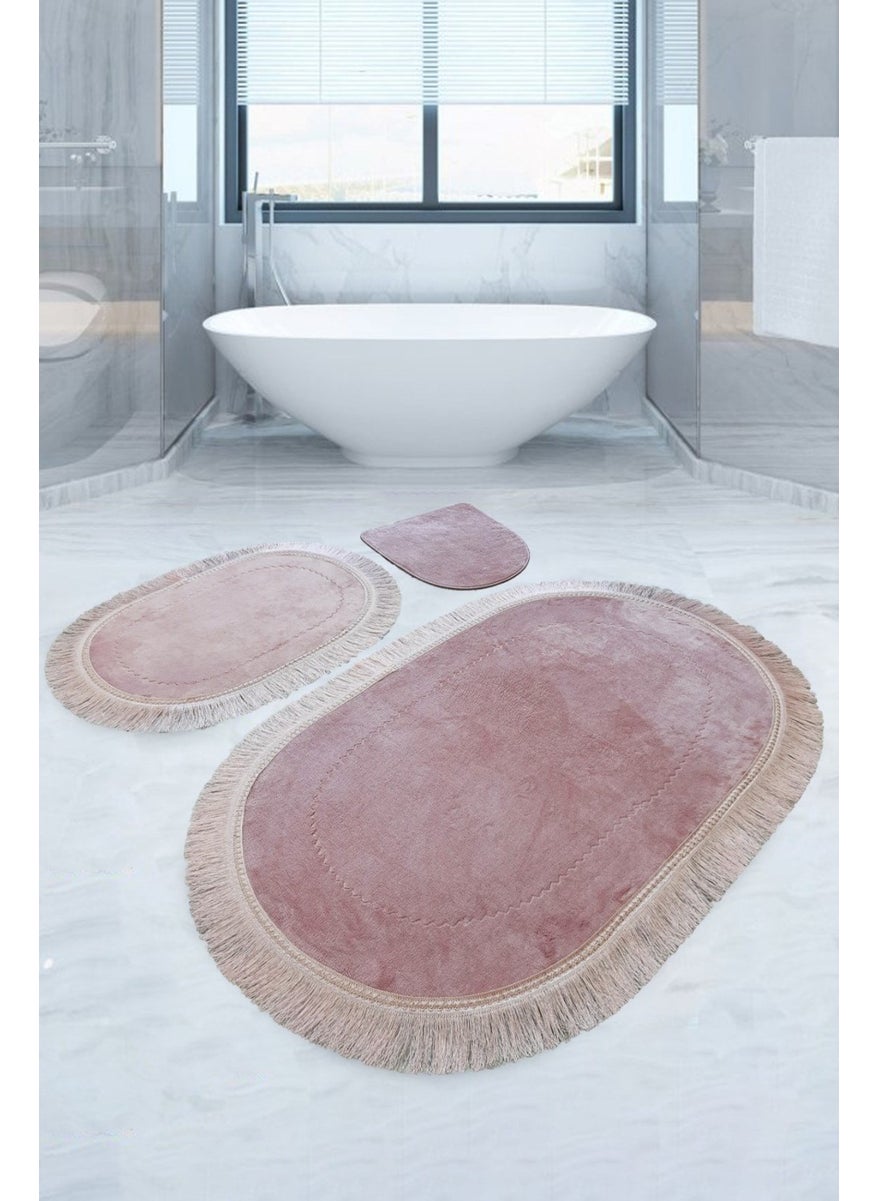 Bonny Home Pera Pudra 3-Piece Bath Mat Set Non-Slip Based Fringed Tassel Toilet Set 