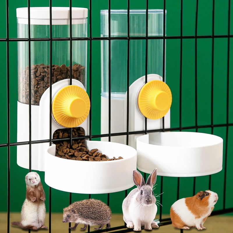 Kenond 40oz Hanging Automatic Rabbit Food Water Dispenser, Auto Gravity Dog Feeder and Waterer Set, Cage Cat Food Bowl Dog Feeding Station for Ferret and Kitten Bunny Chinchilla Hedgehog Puppy(White) - Image 1
