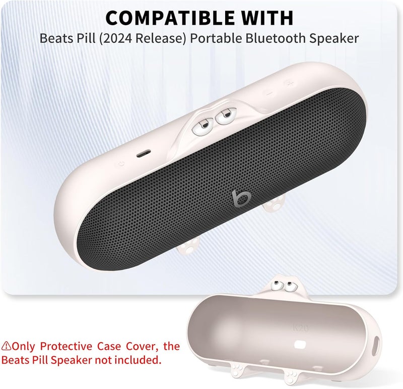 واكانك غطاء سيليكون لطيف كawaii لمكبر الصوت اللاسلكي Beats Pill، غطاء واقي ضد الخدوش متوافق مع Beats (أوف وايت) - Image 2