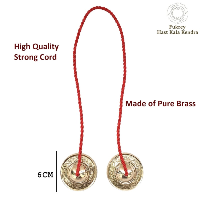 FUKREY Brass Manjira Manjeera Instrument Hand Cymbals Bells, Handmade Brass Percussion Traditional Indian Musical Instrument - Image 3