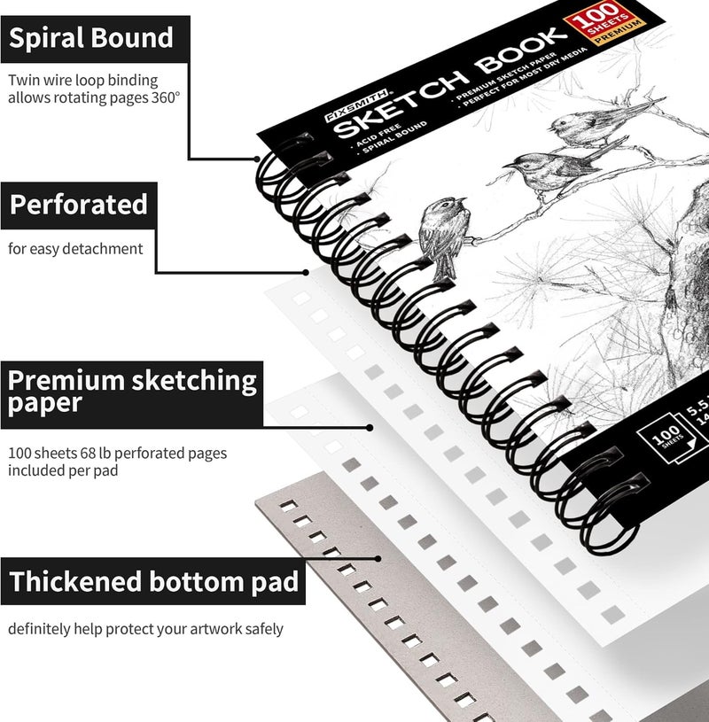 FIXSMITH 5.5"X8.5" Sketch Book | 100 Sheets (68 lb/100gsm) Sketchbook| Acid Free Drawing Paper | Spiral Bound Artist Sketch Pad | for Kids, Beginners, Artists & Professionals | Bright White - Image 5