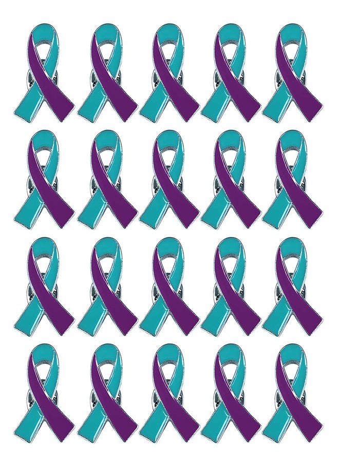 Alodidae Suicide Prevention Awareness Ribbon Pin 25pcs Purple & Teal Enamel Pins - Image 1