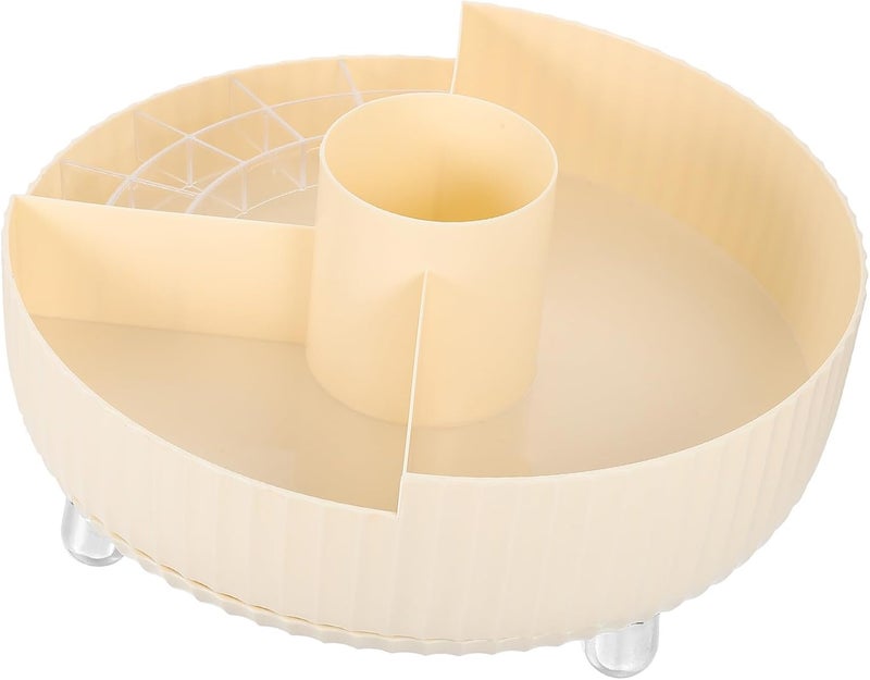 Rotating Makeup Organizer with 360° Rotation, Makeup Brush Holder Container, Beige Cosmetic Storage Tray for Vanity Countertop, Perfume and Lipstick Organizer for Women - Image 1