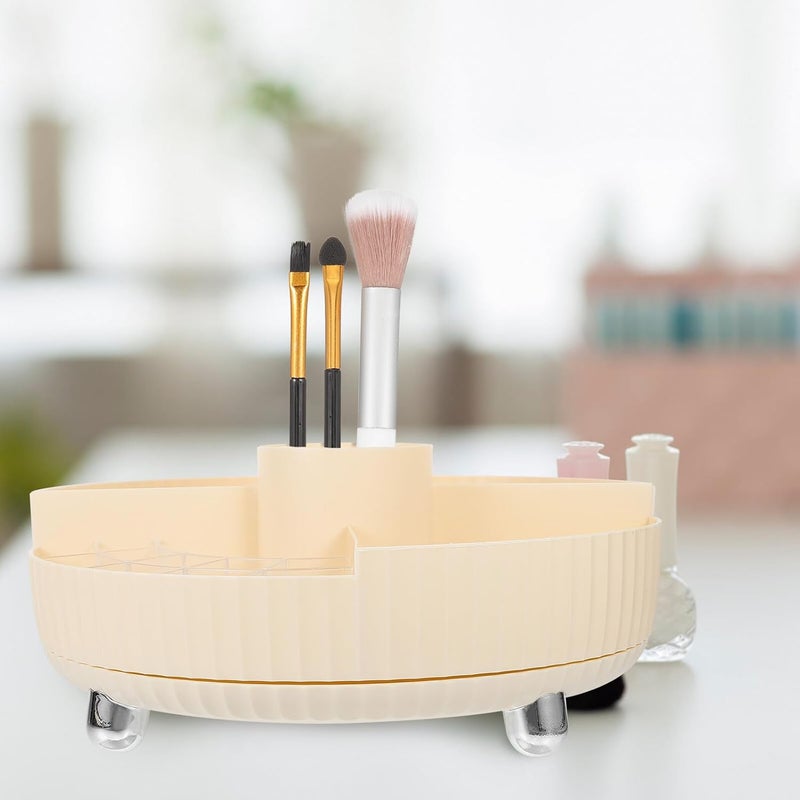 Rotating Makeup Organizer with 360° Rotation, Makeup Brush Holder Container, Beige Cosmetic Storage Tray for Vanity Countertop, Perfume and Lipstick Organizer for Women - Image 4