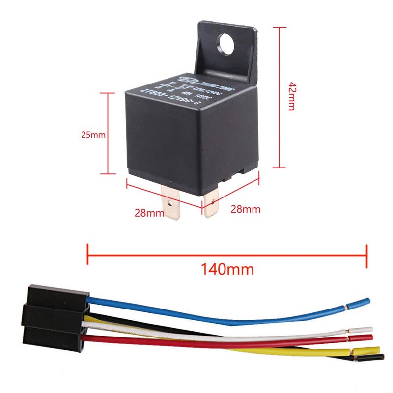 ESUPPORT Car Relay 12V 40A SPDT 5Pin Switch Socket Plug Wire Harness Automotive Pack of 5 - Image 2
