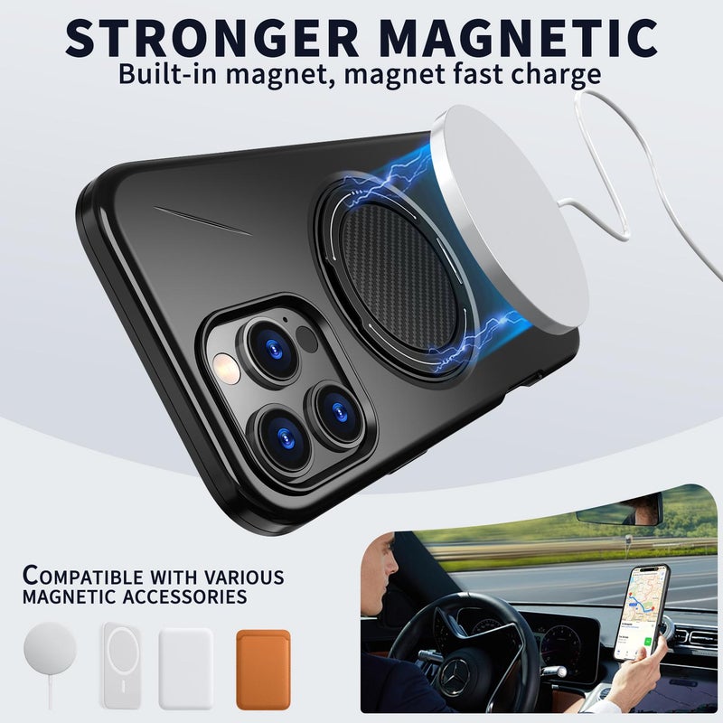 erorex For Iphone 13 Pro Max Magnetic Magsafe Rotation Holder Pc Phone Case(Black) - Image 2