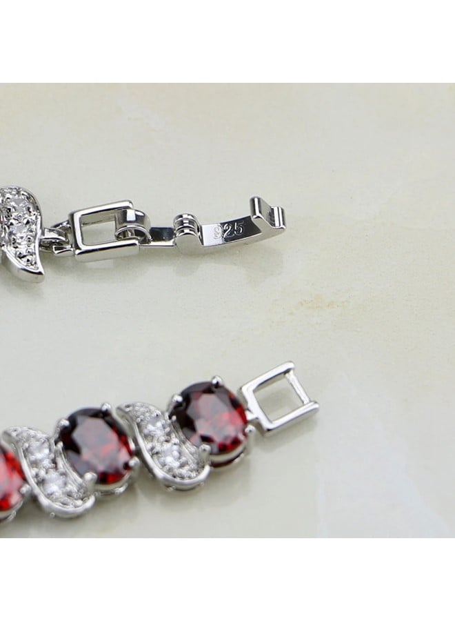 We Happy Women Bracelet Red White Crystal Topaz Tennis Gemstone, Perfect Jewelry Gift for Eid, Wedding, Birthday or Anniversary - Image 3