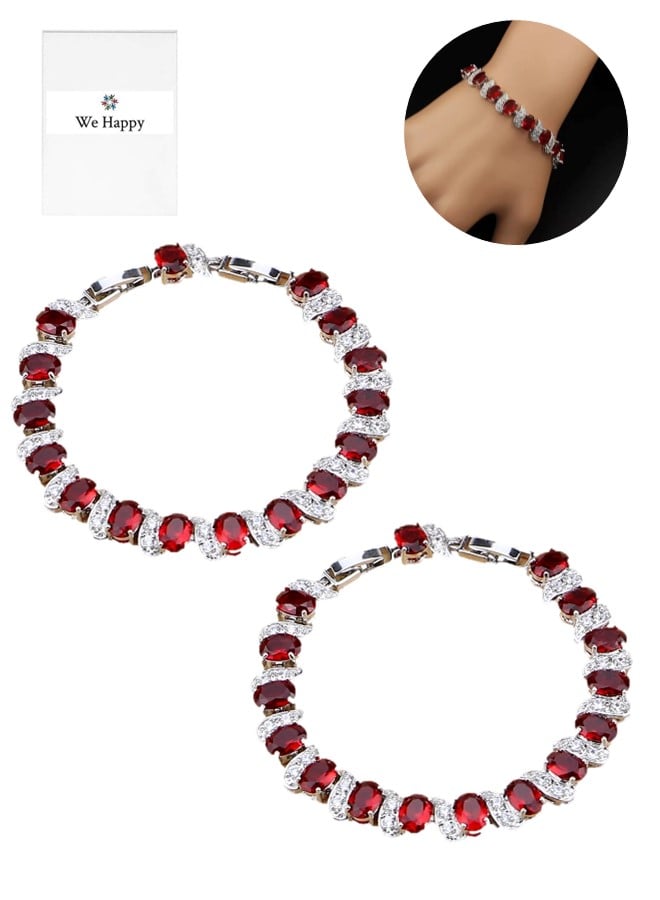 We Happy Women Bracelet Red White Crystal Topaz Tennis Gemstone, Perfect Jewelry Gift for Eid, Wedding, Birthday or Anniversary - Image 1