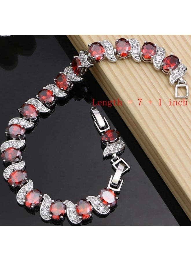 We Happy Women Bracelet Red White Crystal Topaz Tennis Gemstone, Perfect Jewelry Gift for Eid, Wedding, Birthday or Anniversary - Image 5