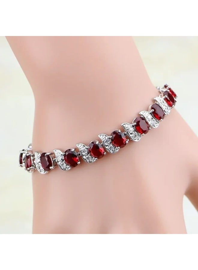 We Happy Women Bracelet Red White Crystal Topaz Tennis Gemstone, Perfect Jewelry Gift for Eid, Wedding, Birthday or Anniversary - Image 2