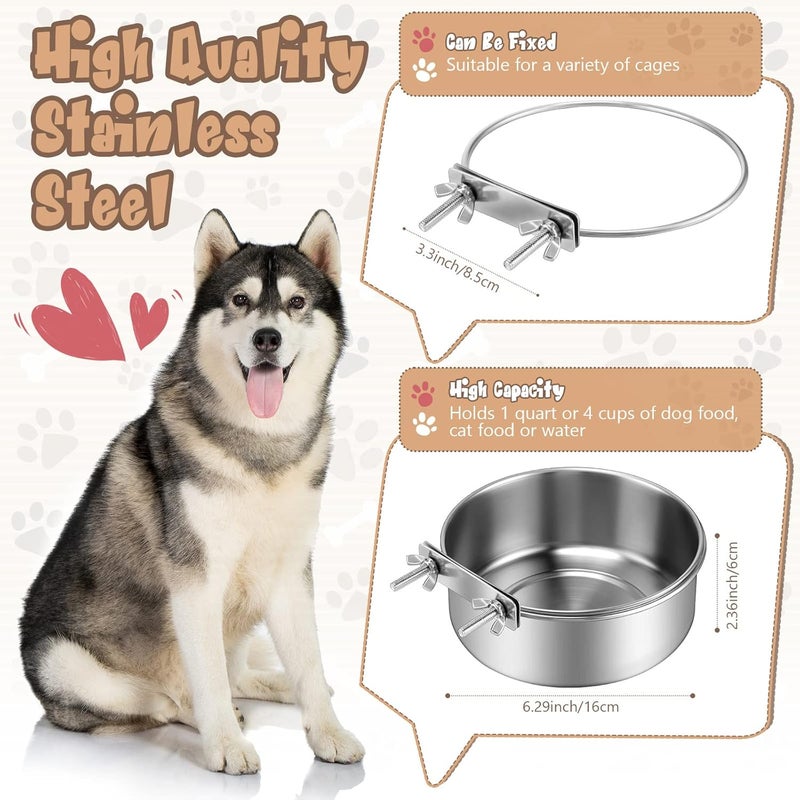 Zopeal 4 Pcs Stainless Steel Dog Bowls for Kennel Hanging 1 Quart Dog Feeder Crate Water Bowl Cage No Spill Puppy Bowls Pet Food Holder for Large and Medium Dogs Guinea Pig Rabbit Chicken Coop Cup - Image 2