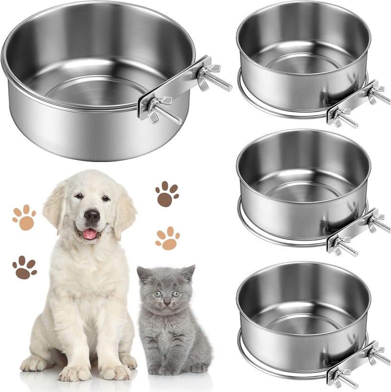 Zopeal 4 Pcs Stainless Steel Dog Bowls for Kennel Hanging 1 Quart Dog Feeder Crate Water Bowl Cage No Spill Puppy Bowls Pet Food Holder for Large and Medium Dogs Guinea Pig Rabbit Chicken Coop Cup - Image 1