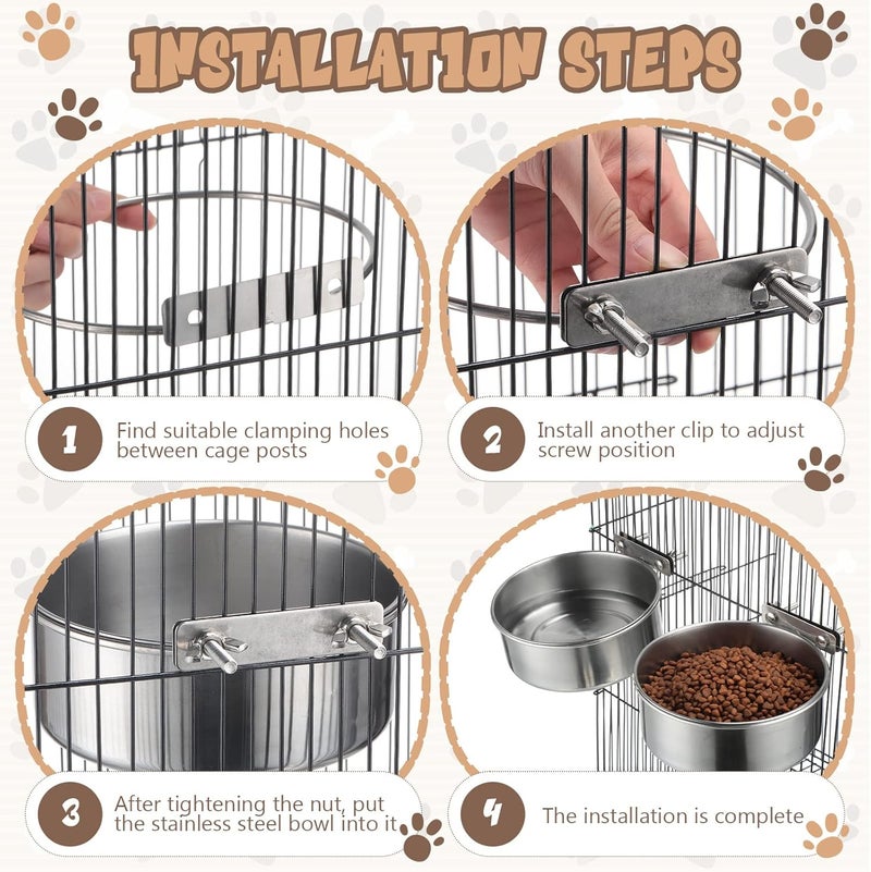 Zopeal 4 Pcs Stainless Steel Dog Bowls for Kennel Hanging 1 Quart Dog Feeder Crate Water Bowl Cage No Spill Puppy Bowls Pet Food Holder for Large and Medium Dogs Guinea Pig Rabbit Chicken Coop Cup - Image 4