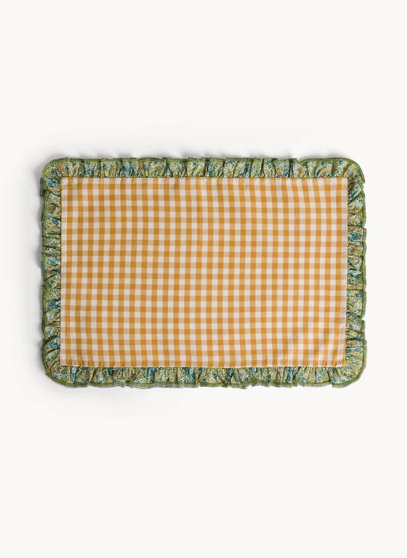 Coincasa Coincasa-Pure Cotton Gingham Placemat With Floral Ruffle-33X48CM-Yellow